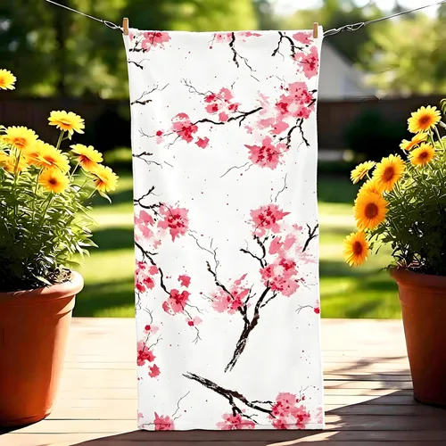 Vista 2 de Toallas de mano con flores de cerezo sin costuras, toallas de baño con flores de acuarela rosa, toallas de cocina suaves florales de 13.6 x 29 pies