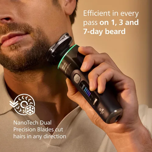 Vista 5 de Philips Norelco Shaver i9000 Prestige Ultra, afeitadora eléctrica en seco y húmedo, degradado negro, tecnología SenseIQ Pro, sistema de triple