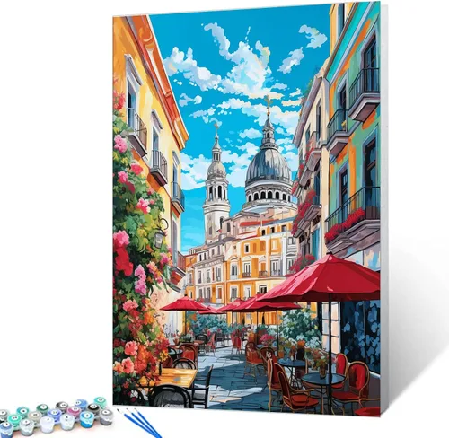 Vista 37 de Tucocoo Bumbers - Pintura de paisaje de puerta para adultos, paisaje de lago, pintura por números, pintura acrílica, lienzo junto al lago, plantas
