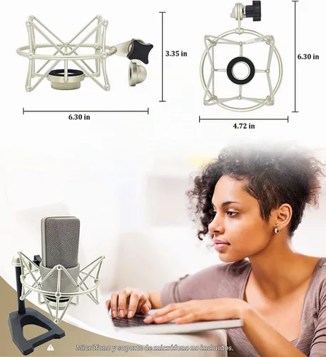 Vista 5 de Grneric Metal Micrófono Shockmount & Soporte para Neumann TLM 103/M147 - Plata