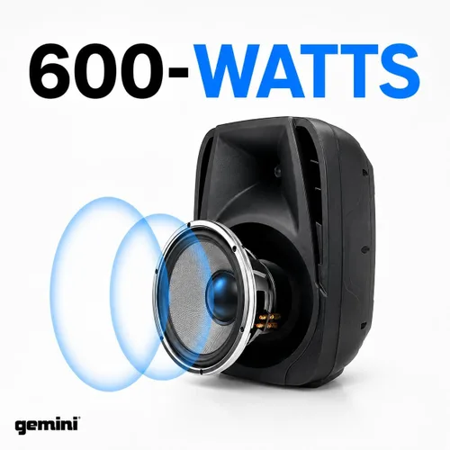 Vista 2 de Gemini ES-210MXBLU con bluetooth, sistema PA portable con mezclador de alimentación desmontable. Dual 10" PA with tripod stands - 6-channel