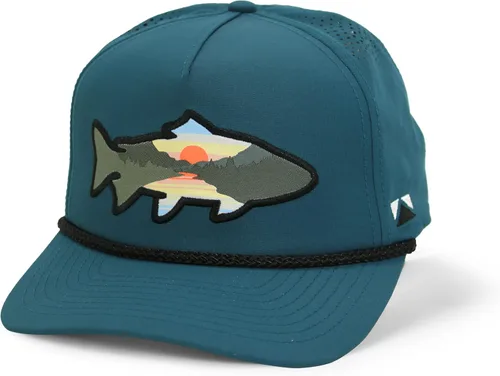Vista 23 de Paramount Outdoors Sombrero de pesca de trucha al atardecer, diseño de silueta de pez de montaña, sombrero para exteriores con cómodo Snapback