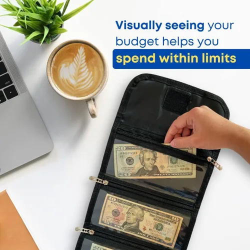 Vista 3 de Tidy Pockets Organizador de dinero para dinero en efectivo, con 4 cremalleras, organizador de efectivo para facturas, organizador de dinero