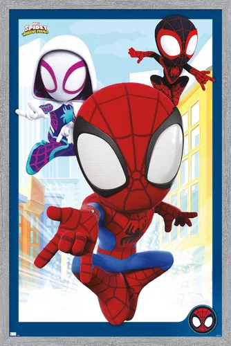 Vista 16 de Marvel Spidey and His Amazing Friends - Póster de pared grupal, 22.4 pulgadas de largo x 14.7 pulgadas de ancho, versión enmarcada de madera