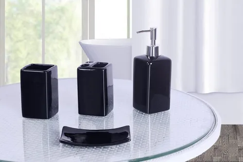 Vista 9 de Juego de accesorios para encimera de baño de 4 piezas de cerámica maciza (beige)