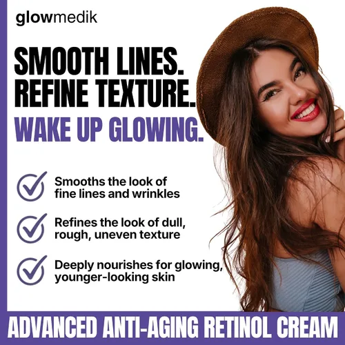 Vista 2 de Glowmedik Crema de retinol para la cara, hidratante antienvejecimiento para piel envejecida y arrugas profundas, fórmula antiarrugas con colágeno