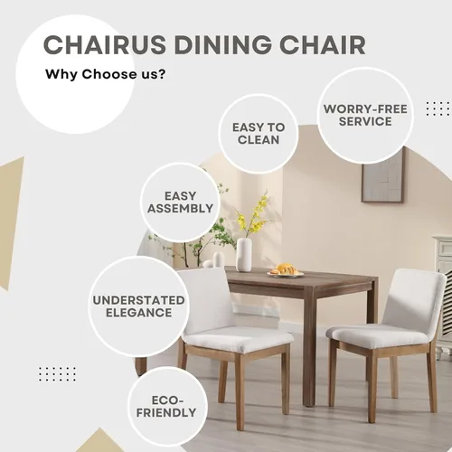 Vista 6 de chairus Juego de 2 sillas de comedor tapizadas de tela sin brazos, sillas auxiliares modernas de mediados de siglo con patas de madera maciza