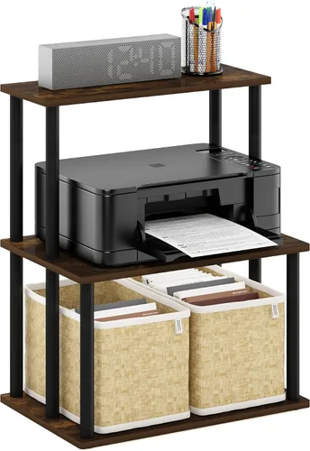 Vista 5 de Furinno Turn-N-Tube - Estantería multipropósito con exhibición y almacenamiento para impresora de 3 niveles, sin herramientas, color pino ámbar
