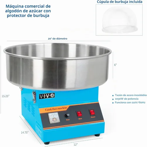 Vista 2 de VIVO - Máquina eléctrica comercial para hacer algodón de azúcar Azul
