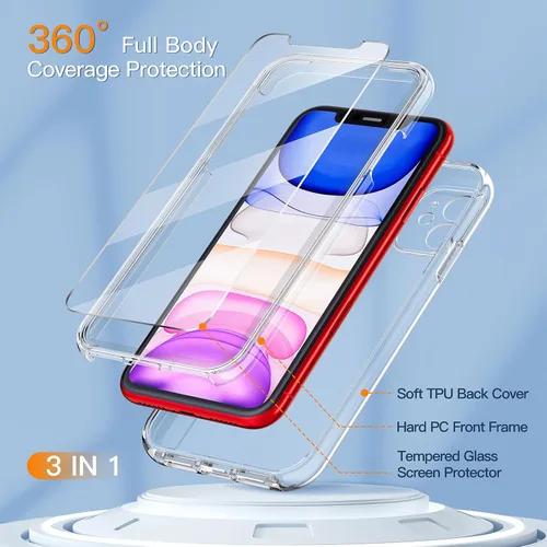 Vista 4 de COOLQO Funda para iPhone 11 con protectores de pantalla, protección contra caídas de grado militar, doble capa de protección resistente a prueba
