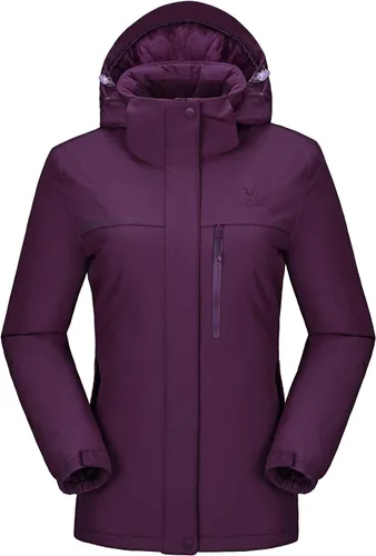 Vista 44 de CAMEL CROWN - Chamarra de esquí para mujer, impermeable, con capucha desmontable, rompevientos, forro polar, parka para lluvia