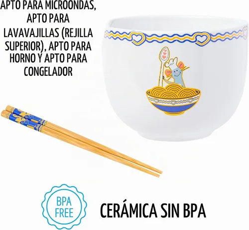 Vista 24 de Silver Buffalo Sanrio Hello Kitty Flowers, cuenco de ramen con palillos Patrón de flores de Hello Kitty