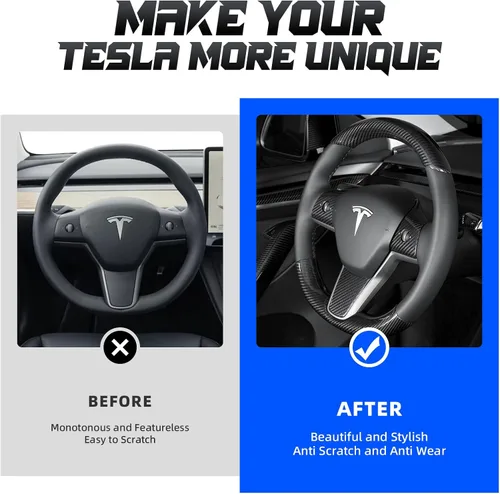 Vista 5 de Kit de cubierta superior e inferior de fibra de carbono real para volante de fibra de carbono 2020-2024 Tesla Model Y 2019-2023 Tesla Model 3,3K