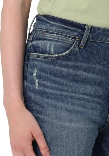 Vista 4 de Wrangler Jeans de bota de tiro alto para mujer, Cabaña Cobalto Plaid