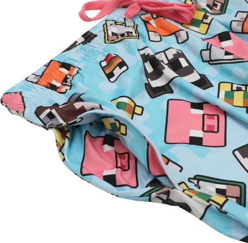 Vista 6 de Minecraft Chibi Animal Face Blocks AOP - Pantalones de pijama para mujer