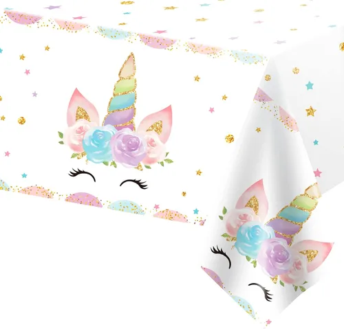 Vista 8 de DaiUni 1 mantel de cumpleaños de sirena para decoración de fiesta de cumpleaños, funda rectangular desechable de plástico para suministros de fiesta