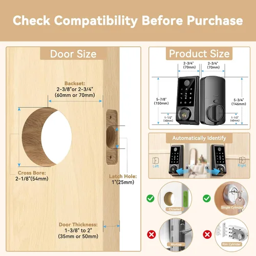 Vista 7 de IRONZON 391YS - Cerradura inteligente para puerta de entrada sin llave 5 en 1 con mango