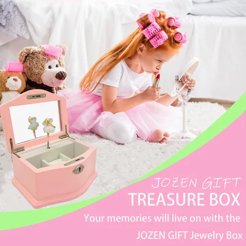 Vista 4 de Jozen Gift Caja de joyería musical de bailarina rosa mediana y hucha de metal para niños Banco de dinero para niños (plata) para niños