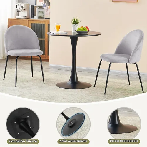 Vista 6 de 27.5" Tulip Round Dining Table with Metal Pedestal Black Mid-Century Modern Circle Table for 2-4 People for Small Kitchen Living Room, Cafe, Bistro
