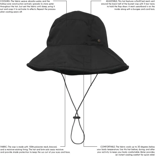 Vista 2 de BUILTCOOL Gorra de pescador Riverguide para adultos, sombrero Boonie ajustable para pesca, campamento y kayak Negro