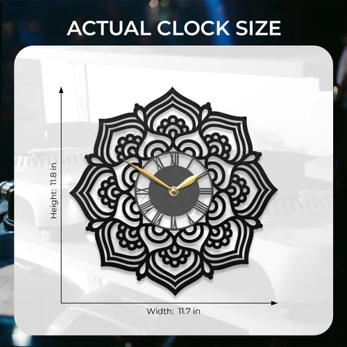 Vista 3 de Reloj de pared con mandala bohemio: decoración artística y regalo relajante para los amantes del yoga, acento ornamental para el espacio zen