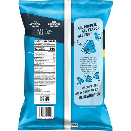 Vista 2 de PopCorners Chips de maíz reventado, cheddar blanco, 5 onzas