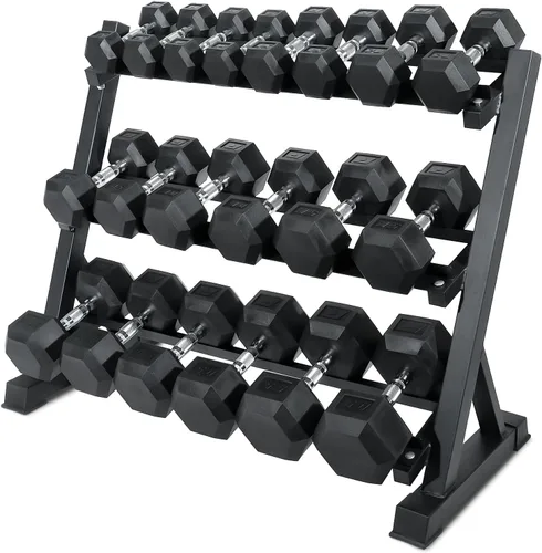 Vista 17 de RitFit Juego de mancuernas hexagonales revestidas de PVC de 5 a 650 libras con estante opcional para gimnasio en casa, peso de mano con mango