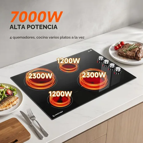 Vista 2 de AMZCHEF Estufa eléctrica de 30" 4 quemadores 7000W Estufa incorporada Todos