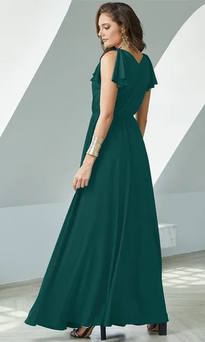 Vista 4 de KOH KOH Vestido largo con cuello en V para mujer, sin mangas, con volantes, para dama de honor, baile