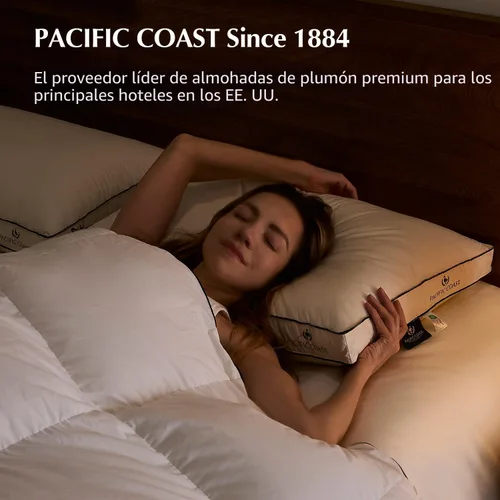 Vista 8 de Pacific Coast - Almohadas de cama firmes de ganso de tamaño estándar, funda 100% de algodón orgánico, diseño con refuerzo para dormir, almohadas