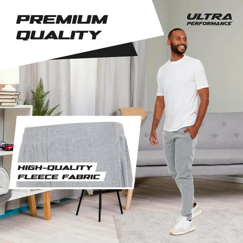 Vista 4 de Ultra Performance 3 Pack Mens Fleece Wide Leg Sweatpants with Pockets, Open Bottom Workout Sweatpants for Men