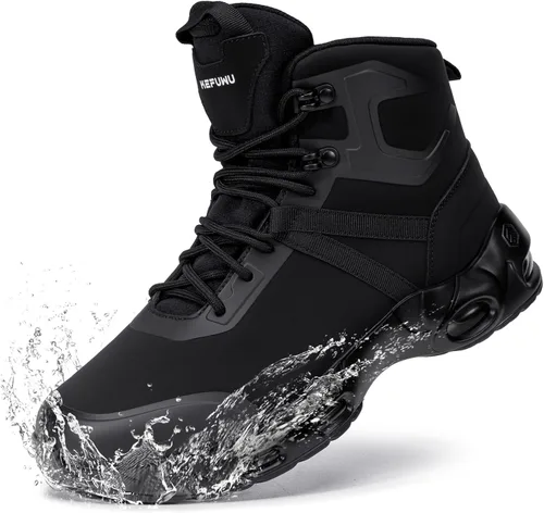 Vista 7 de Botas tácticas militares para hombre, impermeables, de 6 pulgadas, ligeras, duraderas, con cremallera lateral, botas de combate para trabajo