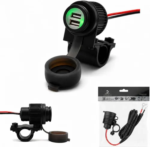 Vista 12 de Cliff Top Cargador USB para motocicleta, impermeable, doble puerto, 3.3A, 16.5W, adaptador USB para bicicleta, resistente para manillares de 7/8