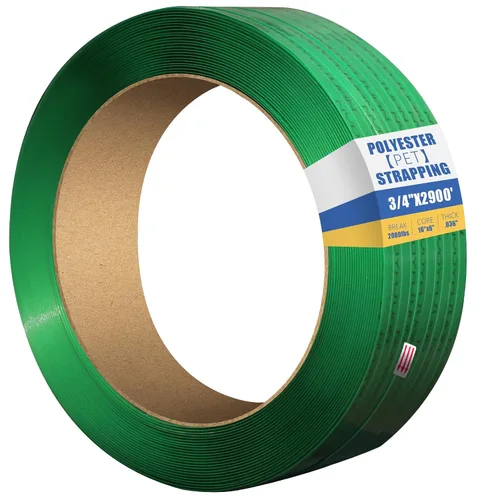 Vista 13 de 1/2" x.026 poliéster (PET) que ata con correa 330' longitud bobina 770lbs resistencia a la rotura