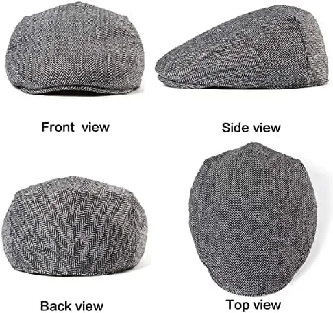 Vista 3 de LADYBRO Paquete de 2 sombreros ajustables de Newsboy para hombre, gorra plana irlandesa de mezcla de lana de tweed