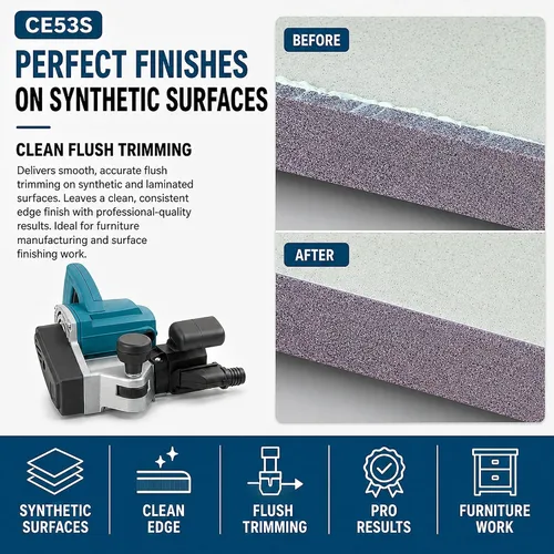 Vista 5 de Virutex CE53S Cepilladora de bordes para carpintería, cepilladora de bandas de borde empotrado, máquina profesional con base de soporte ajustable