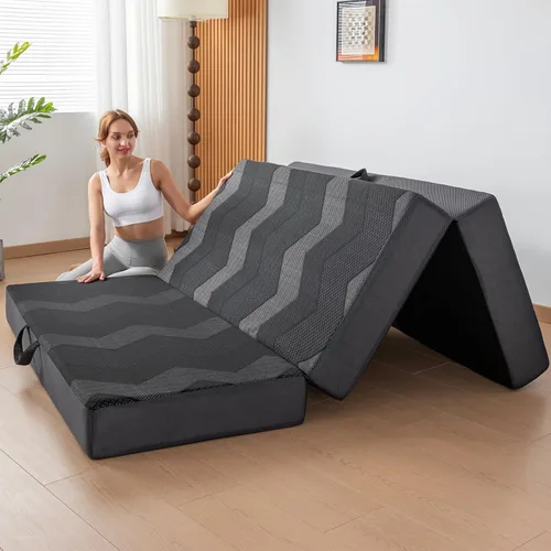Vista 14 de INGEROOM Colchón plegable individual – Colchón triple de espuma viscoelástica de 4 pulgadas para campamento, con asa portátil, sofá cama plegable