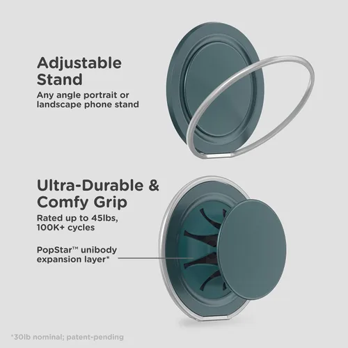 Vista 3 de PopSockets Agarre Low-Pro para MagSafe, perfil delgado, verde azulado