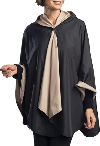 Vista 12 de Capa de lluvia para mujer, chaqueta tipo poncho con capucha, reversible, hermosa, ultra suave "Negro y peltre