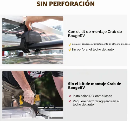 Vista 5 de Kit de montaje en cangrejo para panel solar BougeRV para autos con barras transversales, abrazaderas de techo para portaequipajes se ajusta a