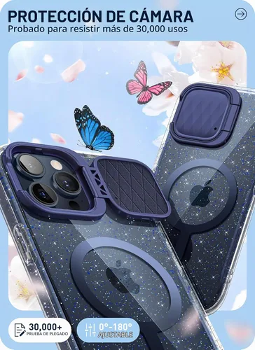 Vista 4 de i-Blason Funda MagSafe para iPhone 15 Pro Max con soporte para cámara BlueGlitter