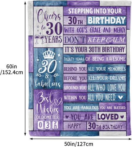 Vista 4 de Regalos de 30 cumpleaños para mujer, manta suave para regalos de 30 años, 60 x 50 pulgadas