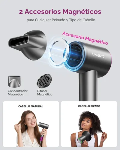Vista 6 de SHRATE Secador de pelo iónico profesional de alta velocidad Secado ultrarrápido 500 millones de iones negativos Bajo ruido 160000 RPM