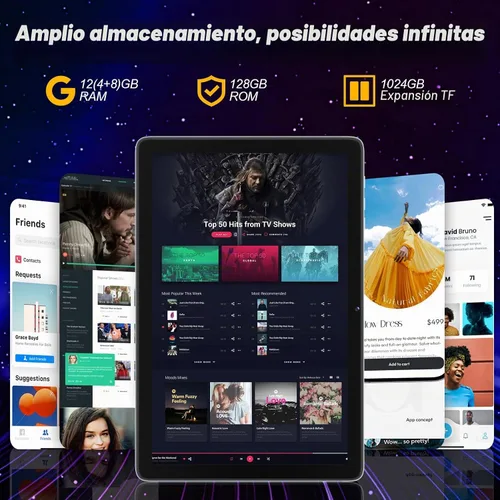 Vista 4 de JUNYANG Tablet, Android 15 Tablets de 10.1 pulgadas con Octa-Core, 12GB+128GB+ 2TB ampliable, Tablet PC de pantalla táctil HD grande para adultos