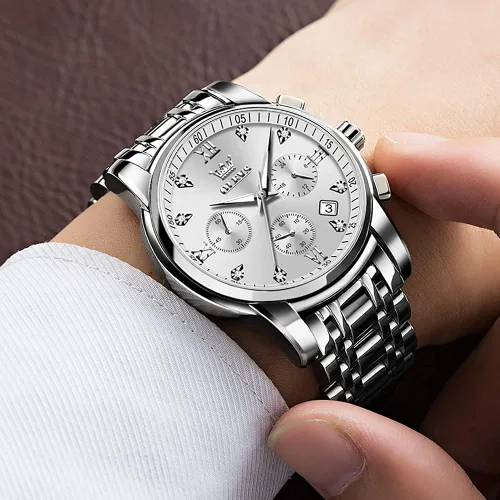 Vista 2 de OLEVS Men Multifunction Watch Multi Dial Waterproof Luminous Chronograph Mens Watch with Date Gift for MenStainless Steel Watches for MenClassic Men
