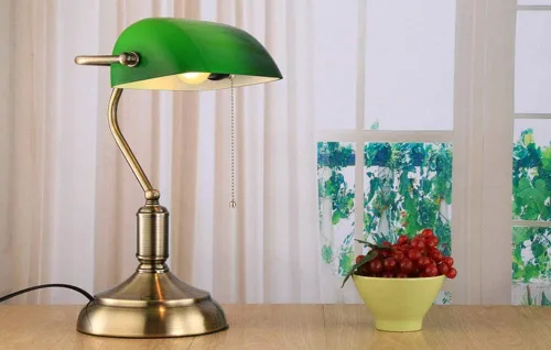 Vista 5 de Lámpara de escritorio europea estilo tradicional retro para banqueros con pantalla de vidrio verde, lámpara de escritorio para sala de estar