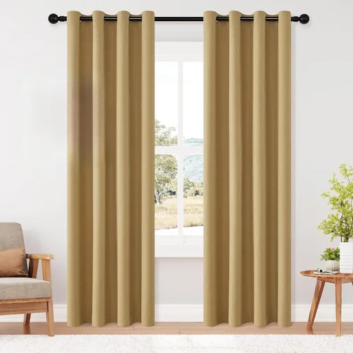 Vista 100 de ChrisDowa Cortinas 100% Opacas de Abedul Sólido de 45 Pulgadas de Largo, 2 Paneles para Dormitorio y Sala de Estar, Estilo Granja Oscurecedoras