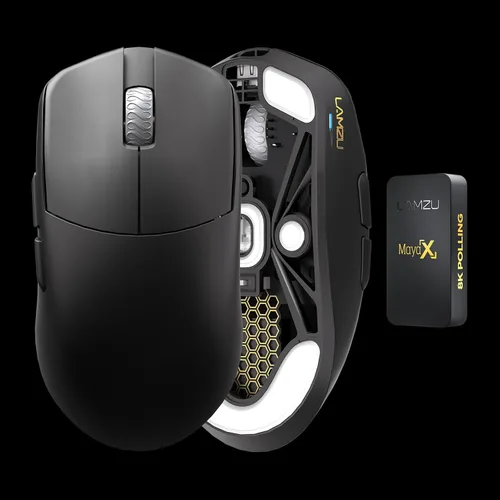 Vista 3 de Lamzu Maya X Ratón Inalámbrico para Juegos, Ultra Ligero 47g, Interruptor Óptico, Máximo 30000 DPI, Simétrico, MCU Nordic 52840, Codificador a Negro