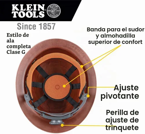 Vista 3 de Klein Tools 60452 - Casco duro, ala completa, clase G serie KONSTRUCT, banda que absorbe el sudor, almohadilla superior, color marrón