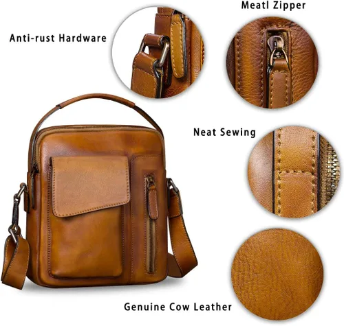 Vista 6 de Bolsas de mensajero de cuero para hombres Crossbody Bolsas de hombro Hombre Bolso Satchel Marrón talla única